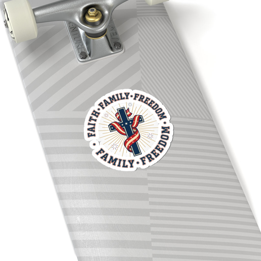 Faith • Family • Freedom Kiss-Cut Sticker | Patriotic, Faith-Based, Vintage Americana