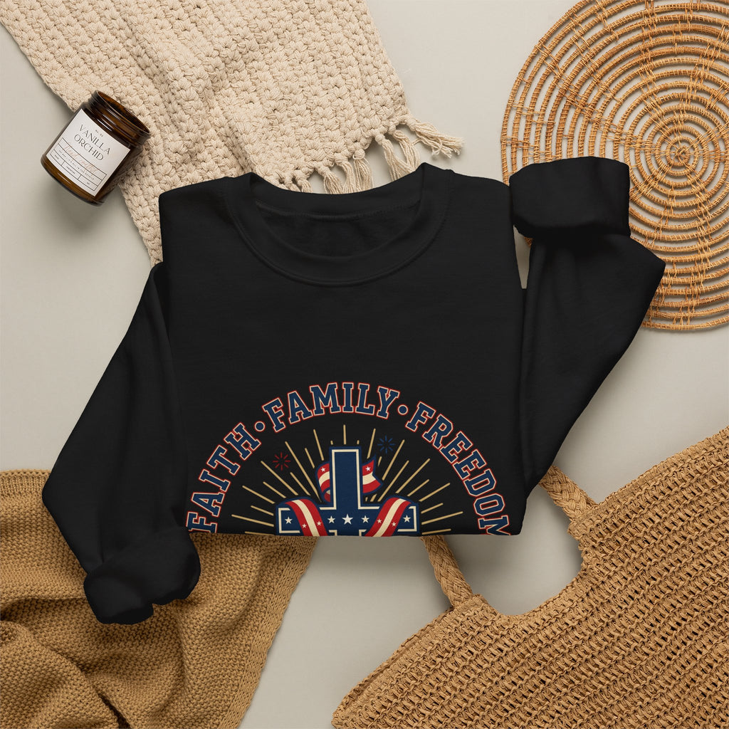 Faith • Family • Freedom Crewneck Sweatshirt | Patriotic, Faith-Based July 4th