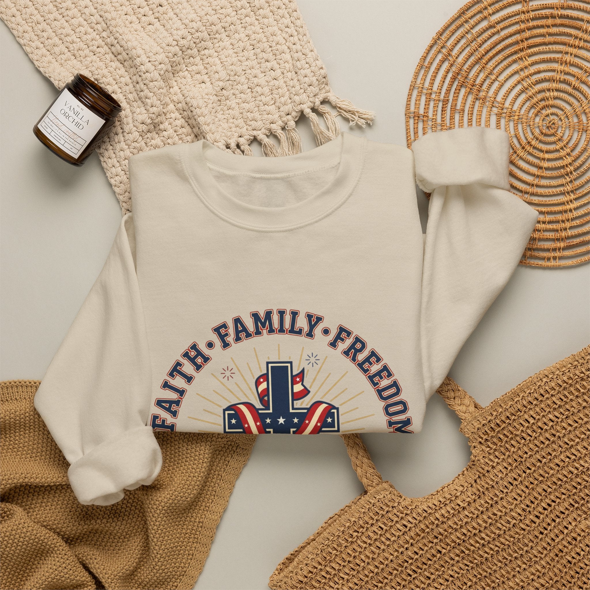 Faith • Family • Freedom Crewneck Sweatshirt | Patriotic, Faith-Based July 4th