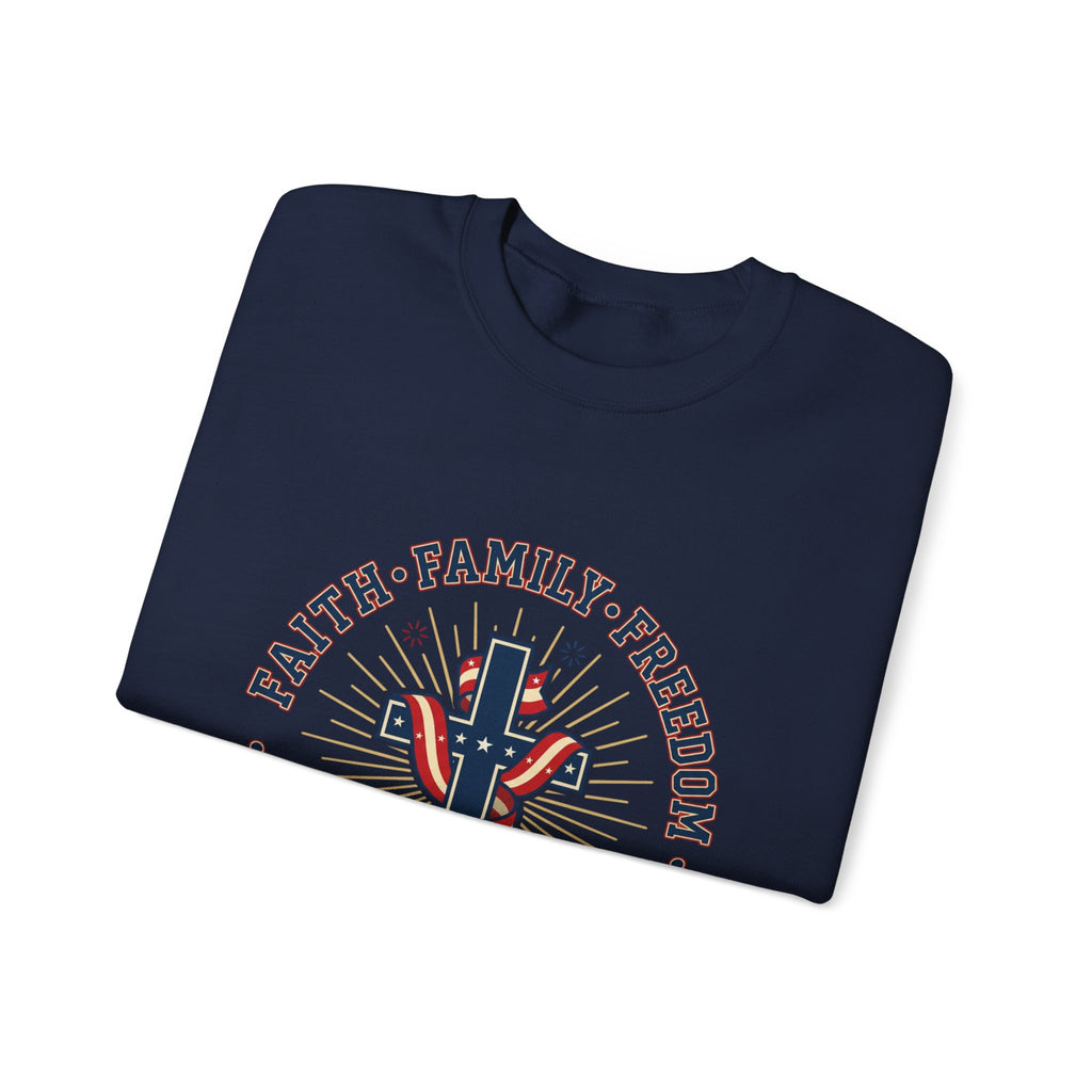 Faith • Family • Freedom Crewneck Sweatshirt | Patriotic, Faith-Based July 4th