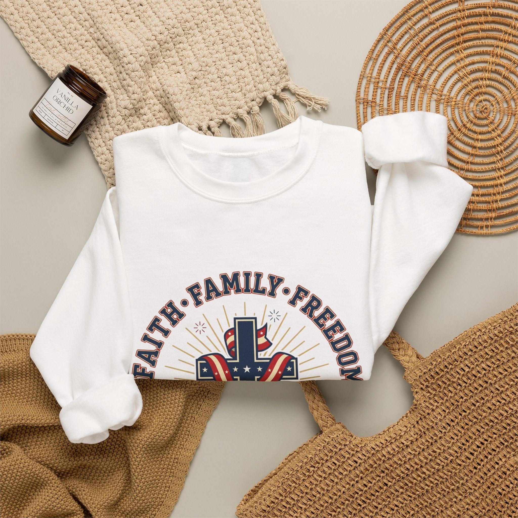 Faith • Family • Freedom Crewneck Sweatshirt | Patriotic, Faith-Based July 4th