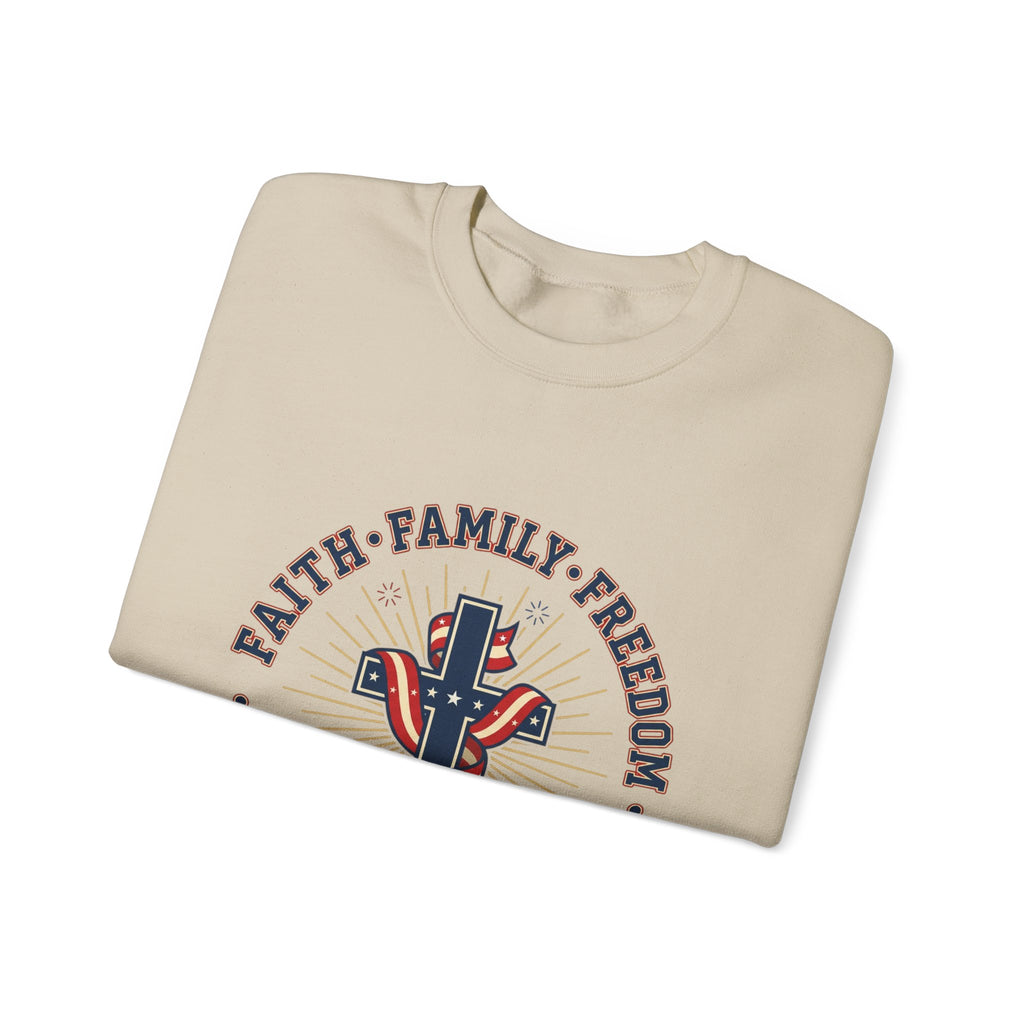Faith • Family • Freedom Crewneck Sweatshirt | Patriotic, Faith-Based July 4th