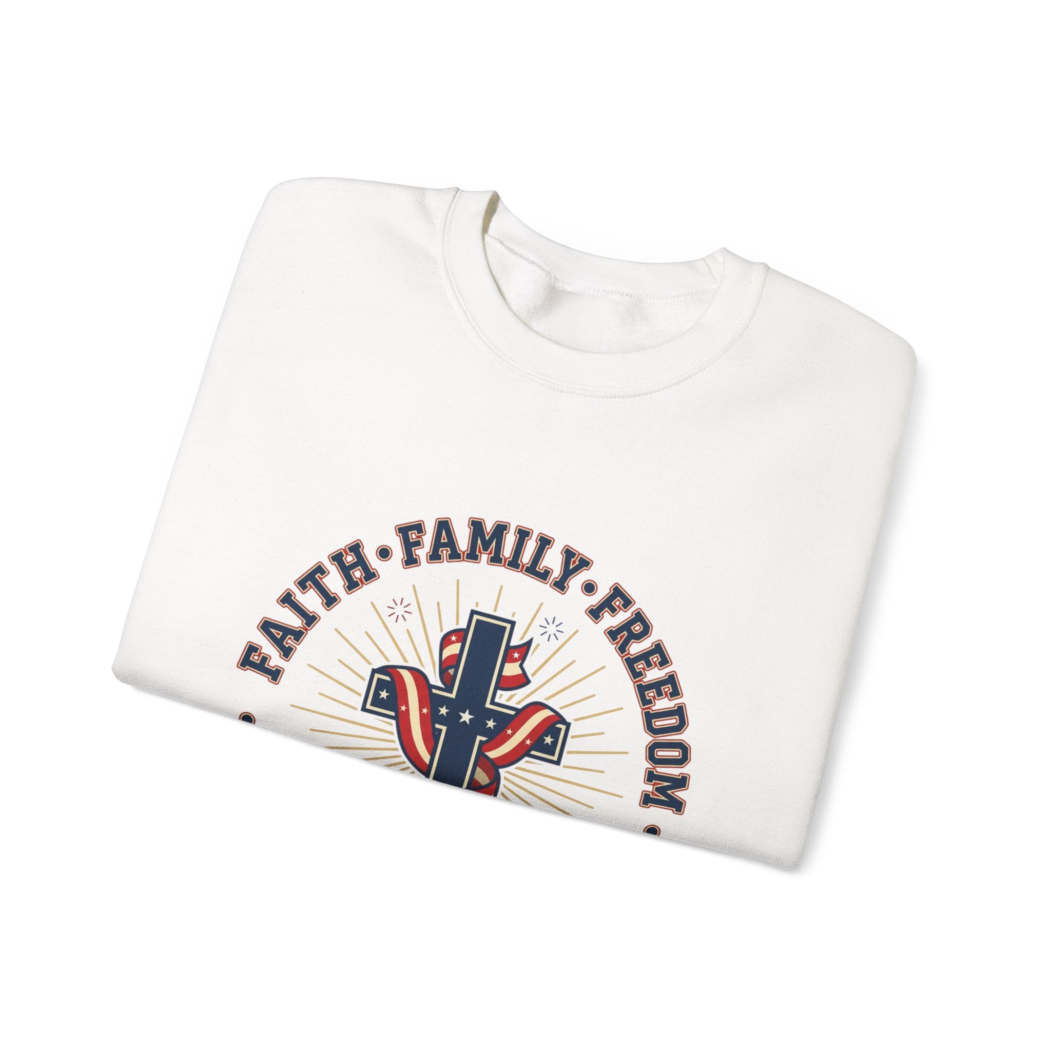 Faith • Family • Freedom Crewneck Sweatshirt | Patriotic, Faith-Based July 4th