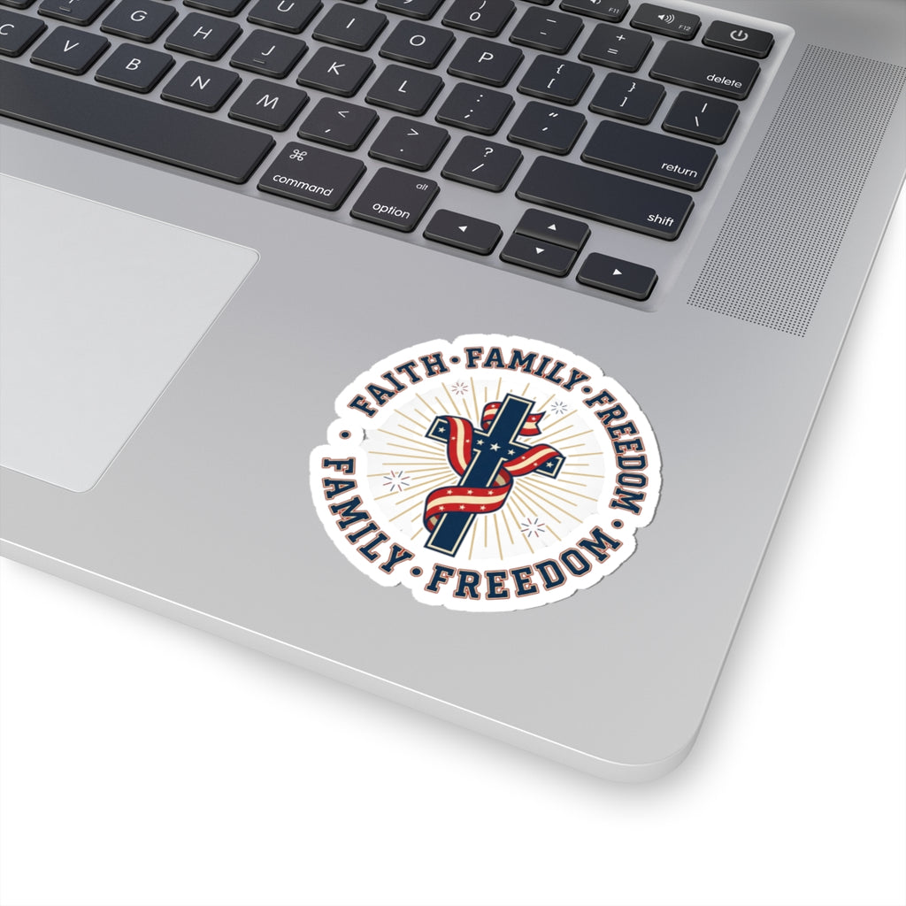 Faith • Family • Freedom Kiss-Cut Sticker | Patriotic, Faith-Based, Vintage Americana