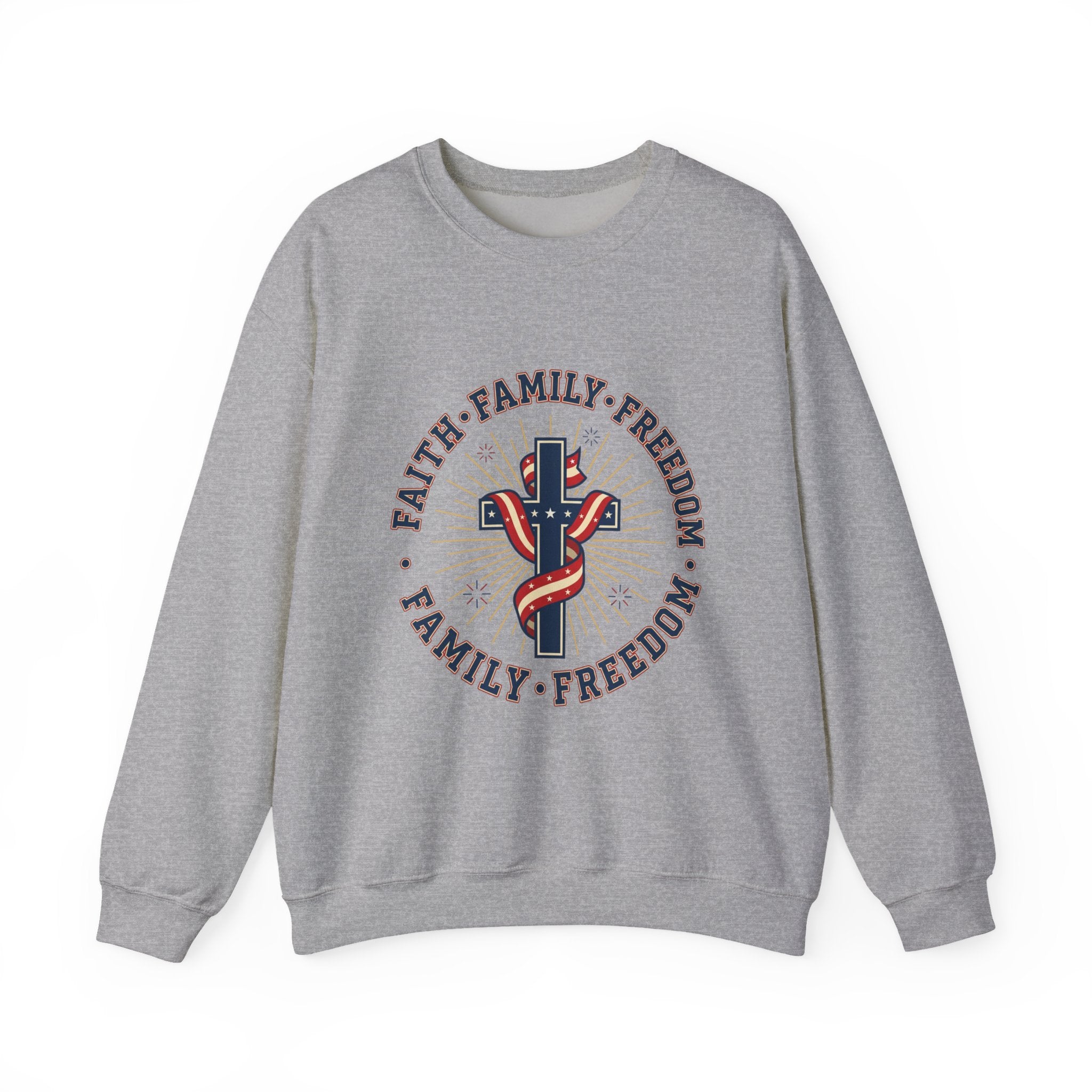 Faith • Family • Freedom Crewneck Sweatshirt | Patriotic, Faith-Based July 4th