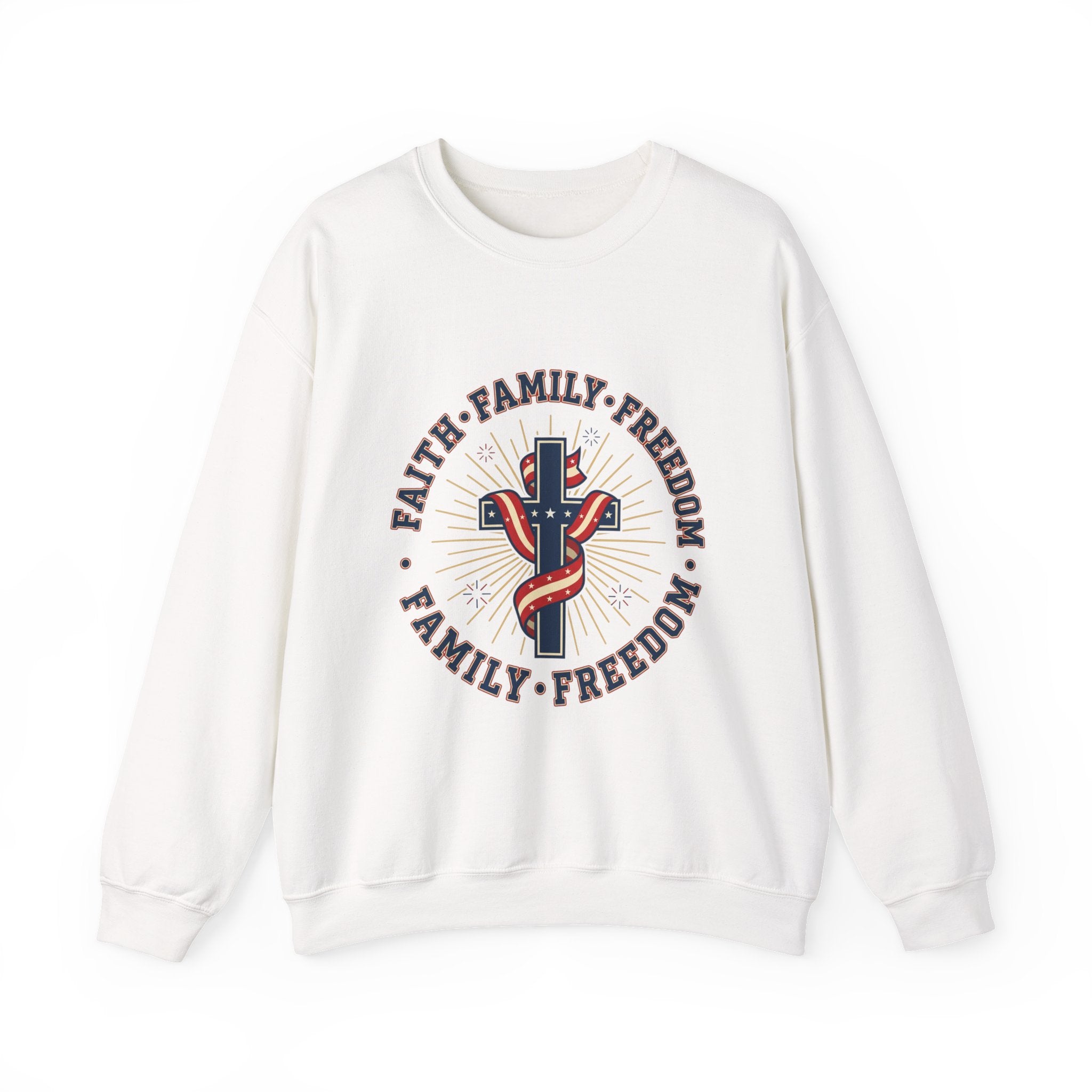Faith • Family • Freedom Crewneck Sweatshirt | Patriotic, Faith-Based July 4th