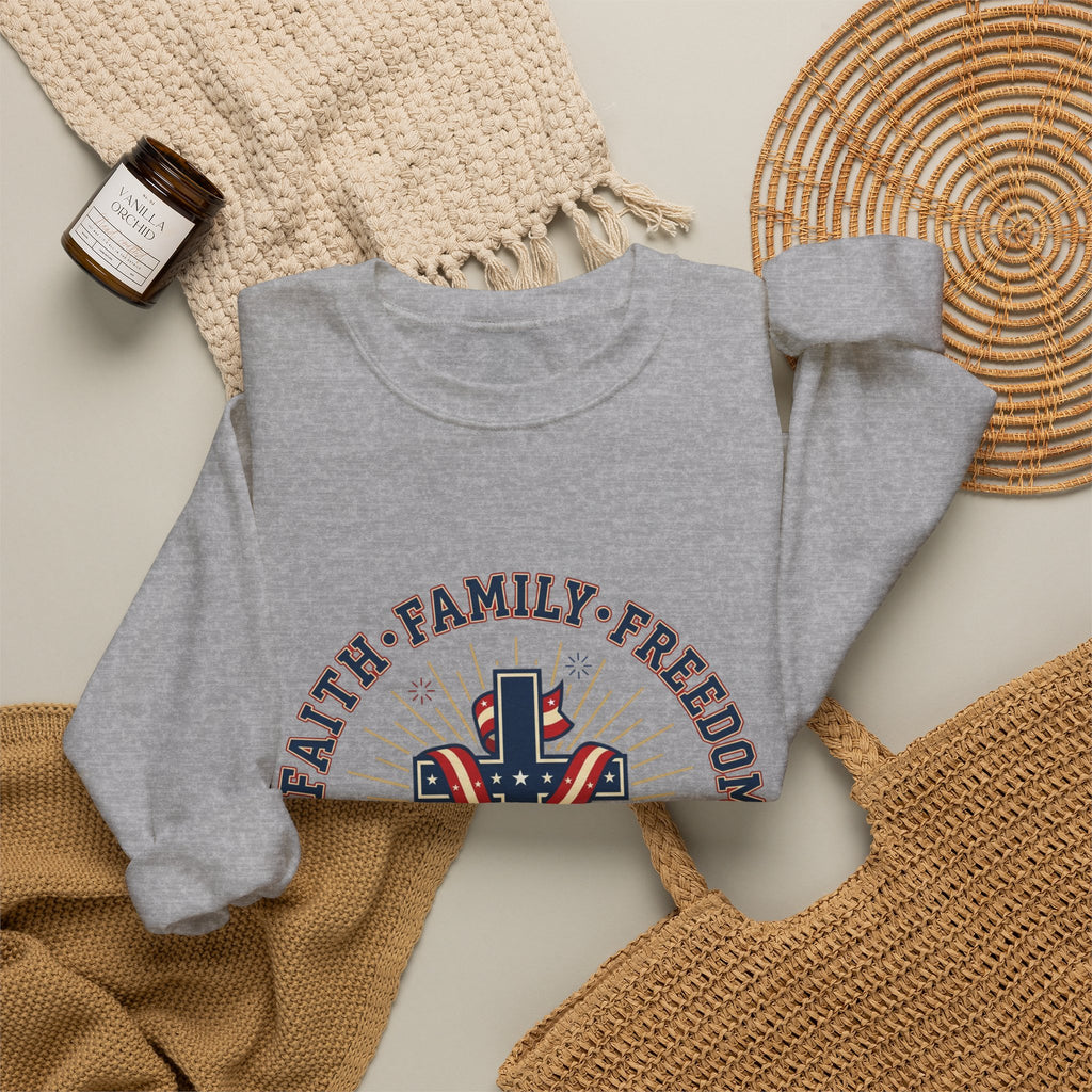 Faith • Family • Freedom Crewneck Sweatshirt | Patriotic, Faith-Based July 4th