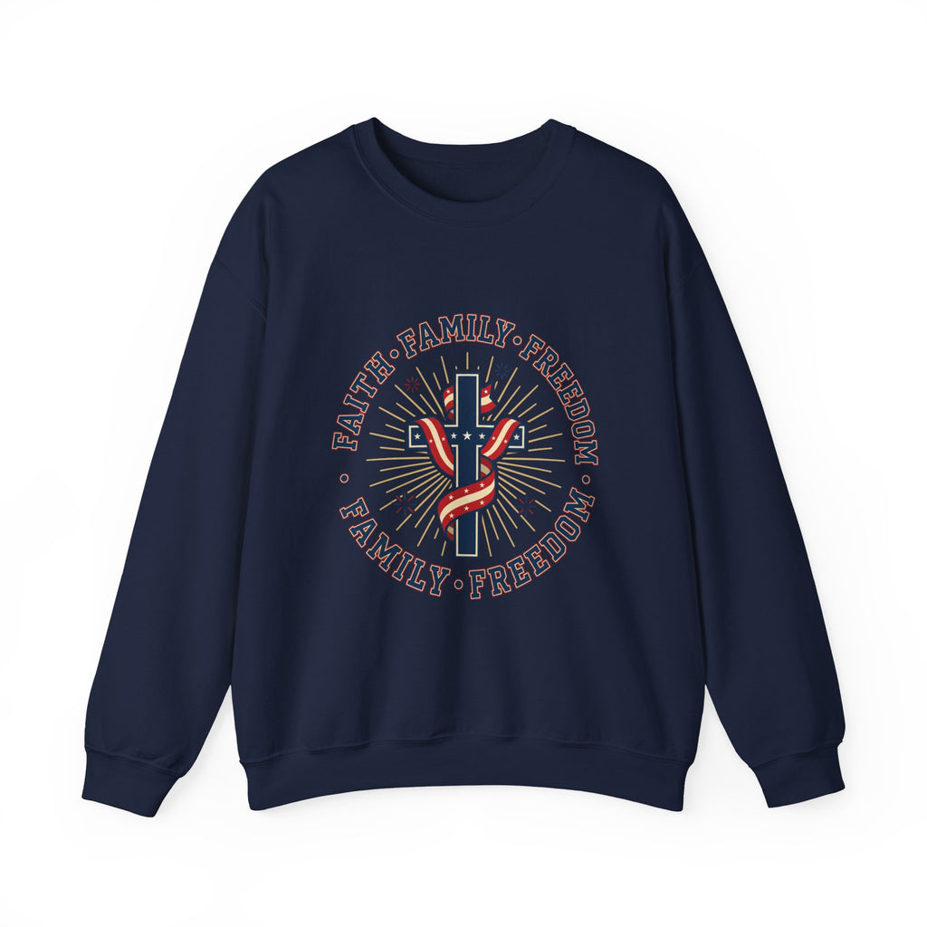 Faith • Family • Freedom Crewneck Sweatshirt | Patriotic, Faith-Based July 4th