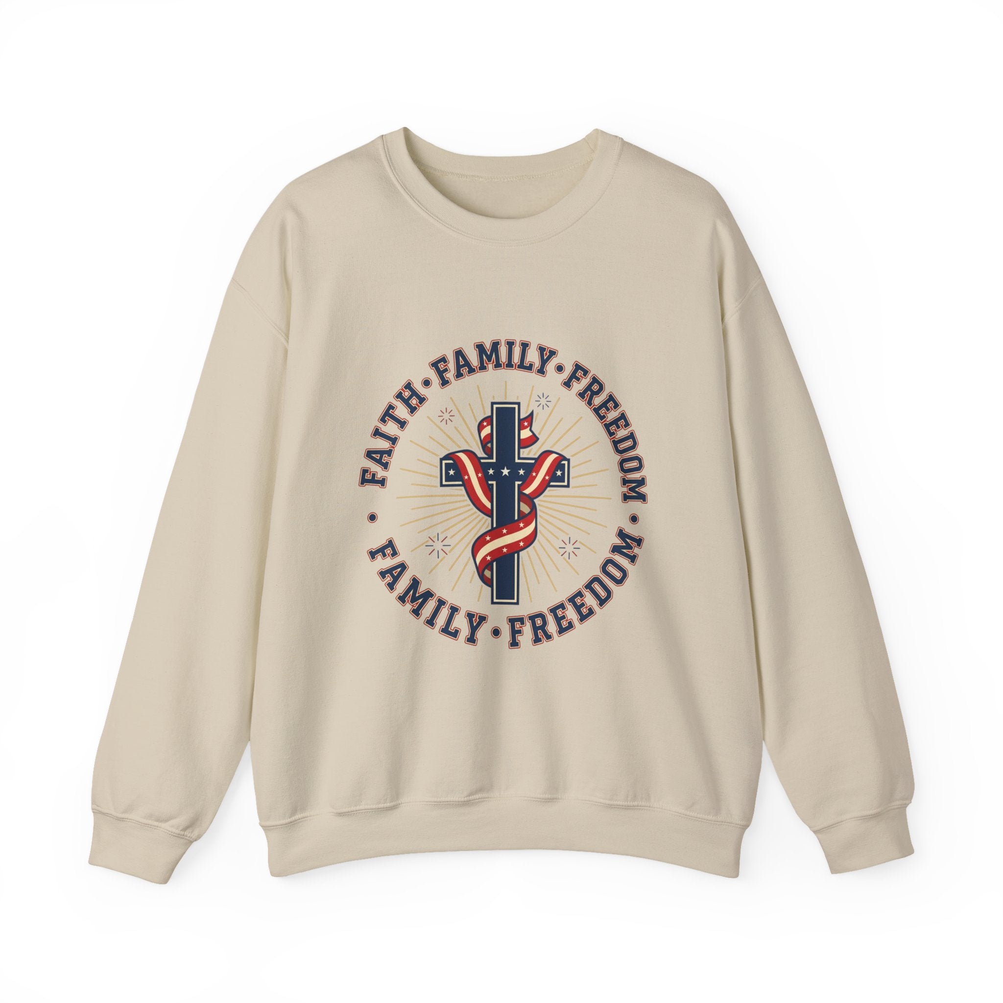 Faith • Family • Freedom Crewneck Sweatshirt | Patriotic, Faith-Based July 4th