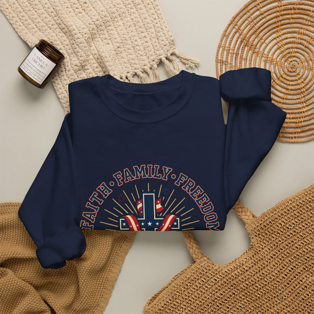 Faith • Family • Freedom Crewneck Sweatshirt | Patriotic, Faith-Based July 4th