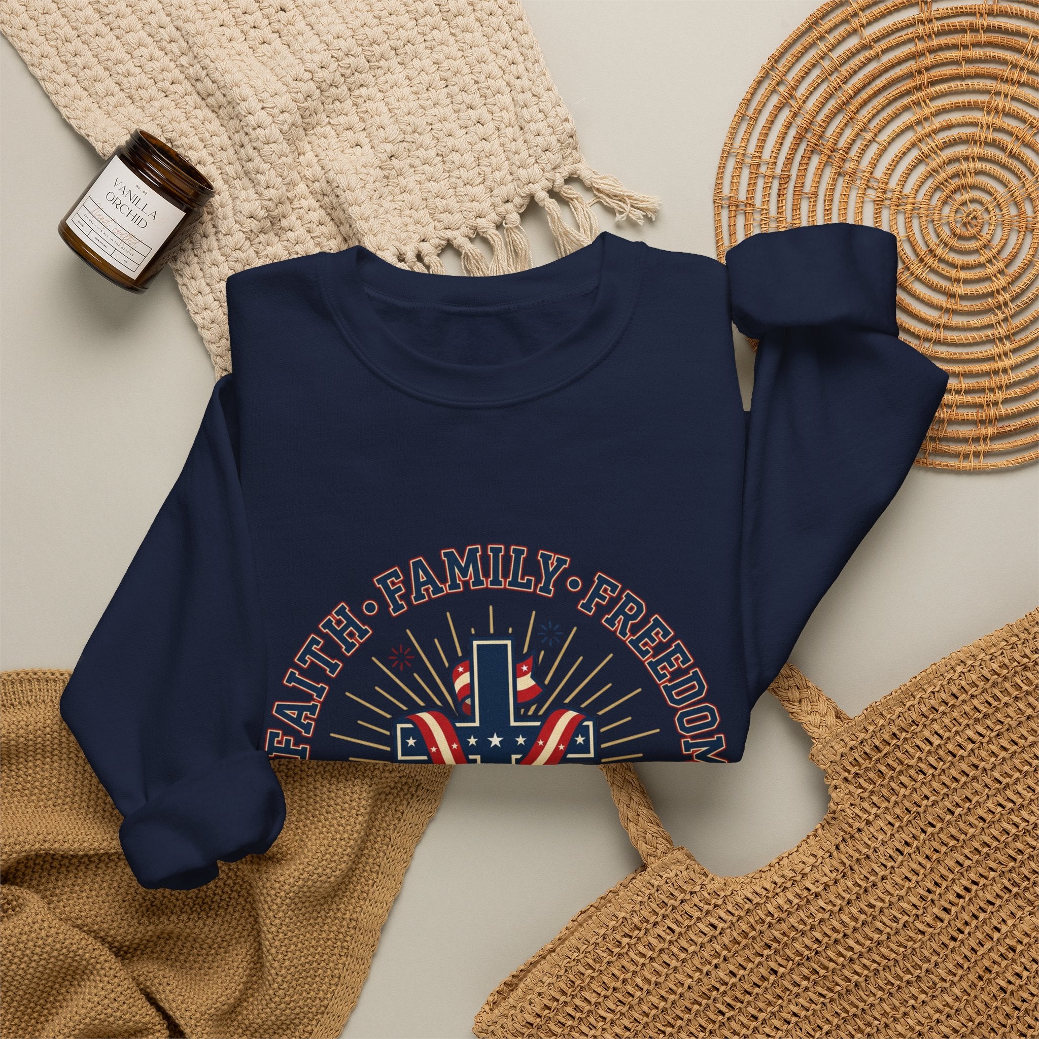 Faith • Family • Freedom Crewneck Sweatshirt | Patriotic, Faith-Based July 4th