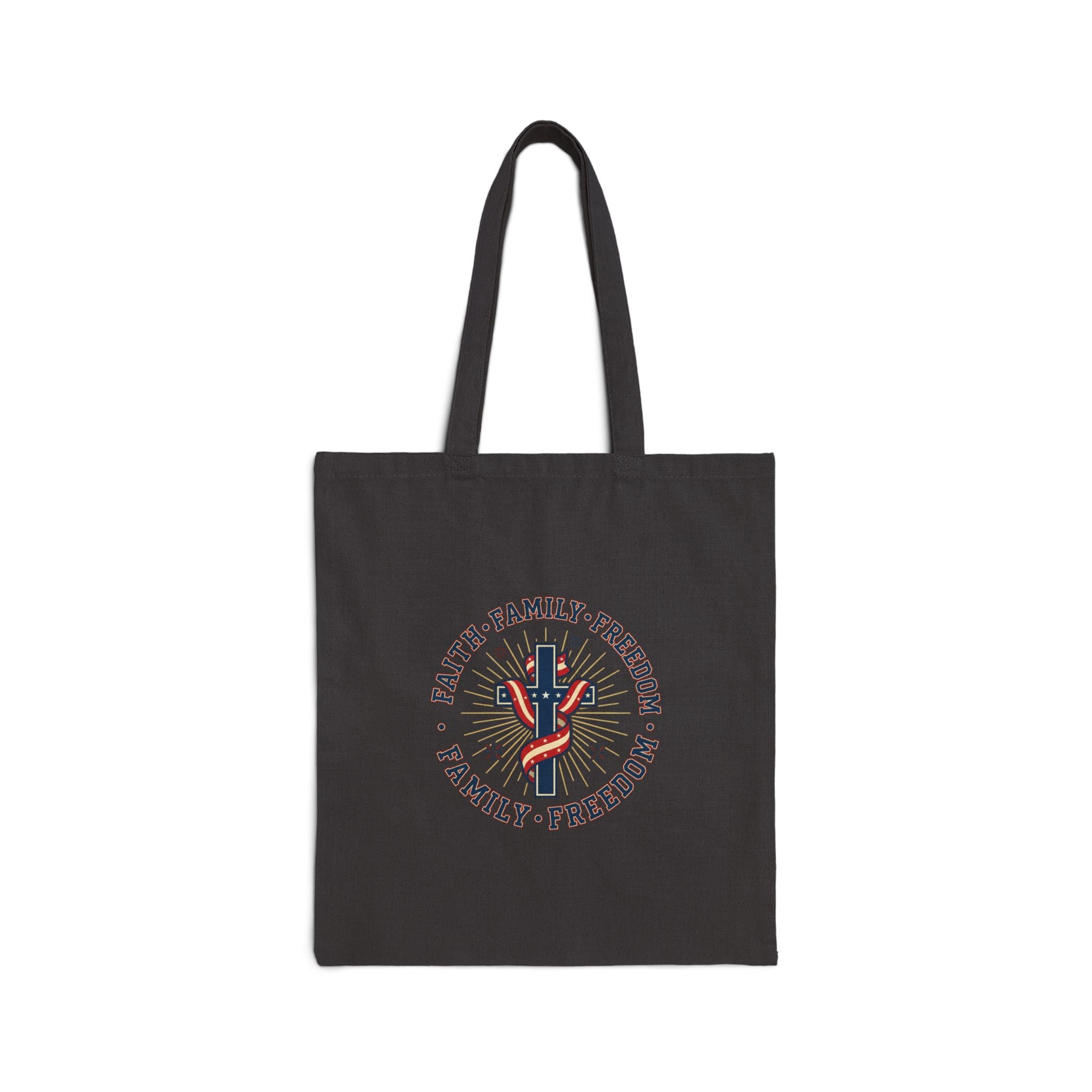 Faith • Family • Freedom Cross Tote Bag | Patriotic, Faith-Based, Vintage Americana